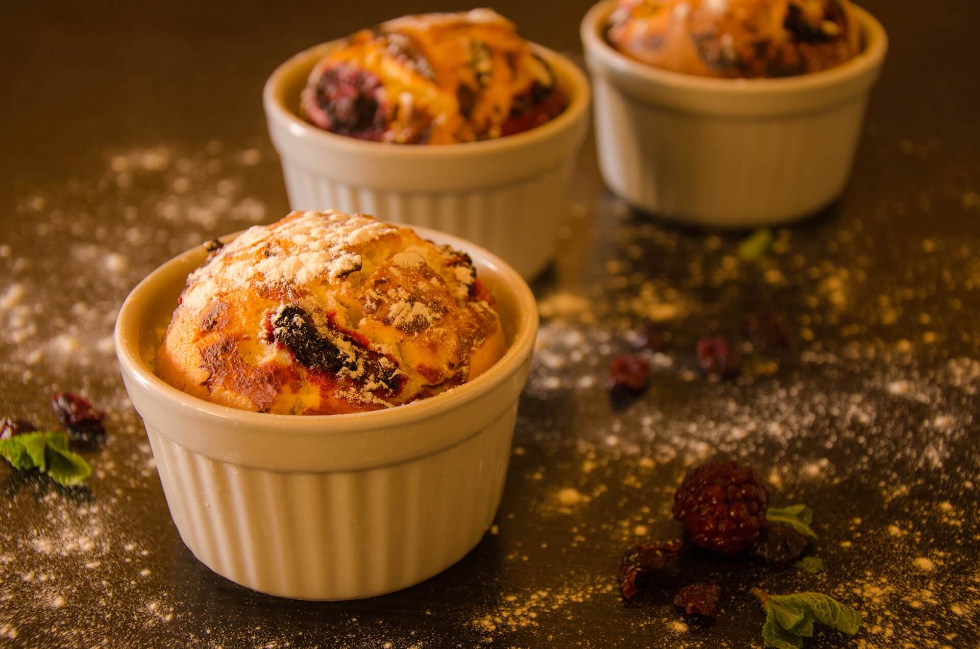 blackberry and quinoa muffins in cake baking tins